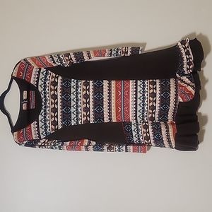 Sacred Threads Western Print Midi Dress Long Sleeves Sz L p2p 19 in. Stretchy